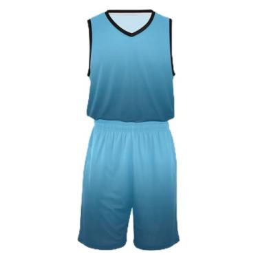Imagem de Camisetas de basquete para meninos violeta, tecido macio e confortável, vestido de jérsei de basquete 5T-13T, Céu moderno e azul oceano, PP