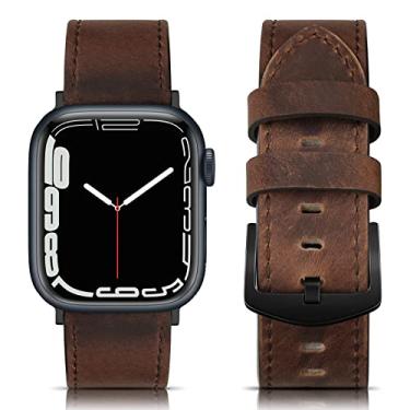 Imagem de EDIMENS Pulseiras de couro compatíveis com Apple Watch 46 mm, 45 mm, 44 mm e 42 mm (séries 1 2 3) e mulheres, vintage de couro genuíno compatível com Apple Watch séries 10, 9, 8, 7, 6, 5, 4 e SE2 SE