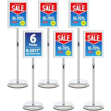 Imagem de VAIIGO 6 unidades de suporte de placa de chão para exibição de pedestal de 21 x 28 cm, suporte de sinalização ajustável para exibição vertical e horizontal, prata