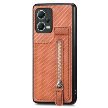 Imagem de Capa de cartões verticais com zíper para XiaoMi Note 13 Pro Plus 12 10s 10 4G 13T POCO X3 NFC X6 X5 13C Capa de suporte de bolsa, marrom, para RedMi Note12Pro 4G