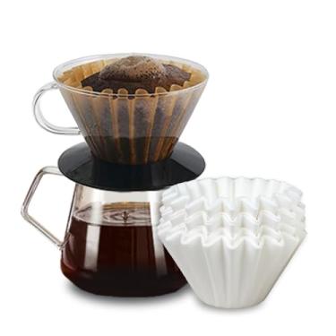 Imagem de Bake Choice 100 unidades de papel de filtro de café descartável, 2 a 5 xícaras, compatível com o coador de café Kalita Wave Pour Over Série 185, branco