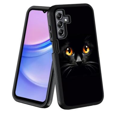 Imagem de stmedazm Capa protetora para Samsung Galaxy A25 5G de grau militar [3 camadas] à prova de poeira à prova de choque para Samsung Galaxy A25 5G 6,5 polegadas, lindo rosto de gato preto