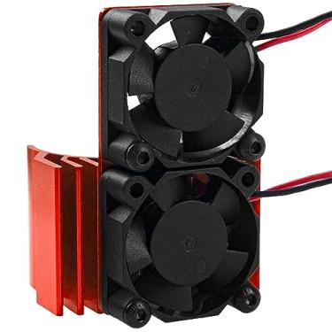 Imagem de Vgoohobby Dissipador de calor do motor RC com ventilador de resfriamento duplo de 5 V para dissipador de calor de motor elétrico de tamanho 550 540 compatível com Traxxas Tamiya Redcat HPI Wltoys HSP Losi RC 1/10 carro caminhão rastreador (vermelho)