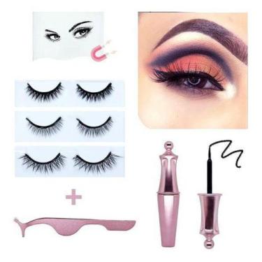 Imagem de Kit Cílios Magnéticos 3 Pares Com Delineador E Pinça Prático - TOP TOT