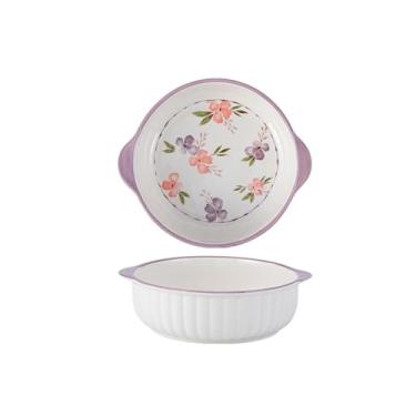 Imagem de Conjunto de tigela e prato personalizados de estilo japonês, utensílios de mesa, restaurante doméstico, hotel, tigela de arroz, tigela de sopa de cerâmica - tigela listrada de orelha dupla de 19 cm -