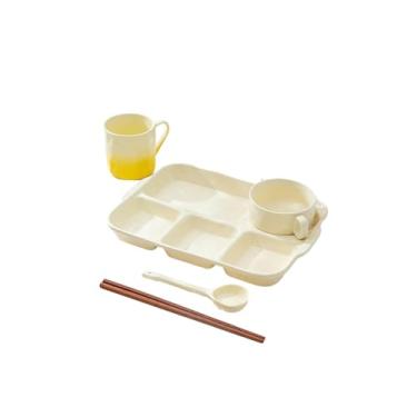 Imagem de Prato de café da manhã personalizado criativo e simples, utensílios de mesa de cerâmica para jantar em casa - conjunto de 5 peças - branco leite brilhante