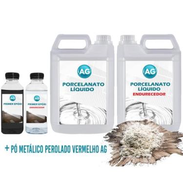 Imagem de Kit Porcelanato Líquido Metálico Perolado Vermelho Ag Por M - Resinas 