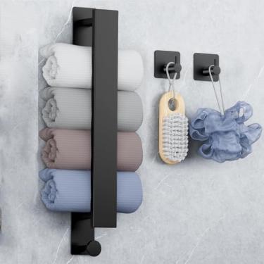 Imagem de Toalheiro de banheiro Toalheiro autoadesivo de 39,9 cm para parede de banheiro preto fosco barra de toalha de aço inoxidável para banheiro vaidade cozinha porta chuveiro acessórios