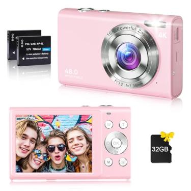 Imagem de Câmera digital, câmera vlogging 4K para foco automático do YouTube, câmeras UHD de 48 MP para fotografia com antirvibração, ponto de zoom digital 16X e câmera digital de disparo com cartão de 32 GB