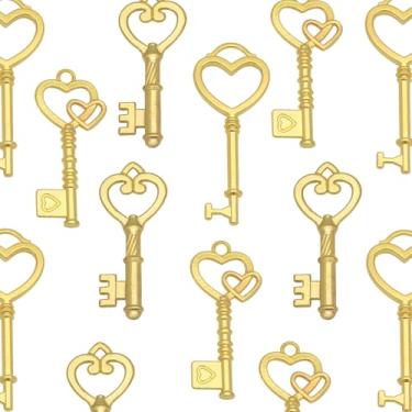 Imagem de Aokbean Berloques para fabricação de joias, chaves artesanais: 30 peças de chaves pequenas decorativas em forma de coração misto para colar DIY, pingente de chaveiro, lembrancinhas de casamento