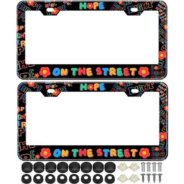 Imagem de 2 peças Hope on The Street Molduras de placa de licença suportes de aço inoxidável capa de placa de licença com tampas de parafuso e conjunto de chave de fenda - 2 furos