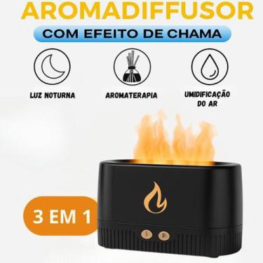 Imagem de Difusor Aromatizador Flame Umidificador Ar Óleos Essenciais iluminação