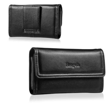 Imagem de Capa de couro Hengwin Premium Horizontal para iPhone Xs Max 8 Plus 7 Plus com presilha de cinto e presilhas de cinto com compartimentos para cartão para LG G5/G4, Preto
