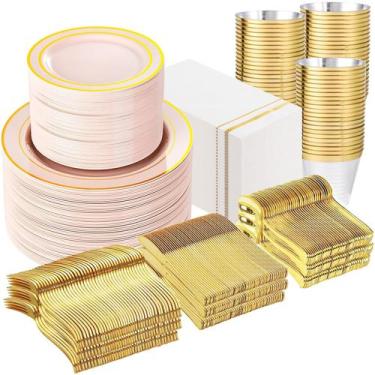 Imagem de Conjunto de louças de plástico descartáveis GATHER 700 unidades rosa c