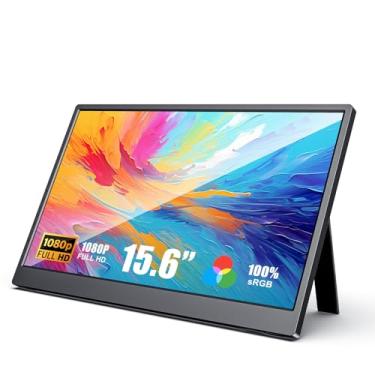 Imagem de QiMeng Monitor portátil de laptop de 15,6 polegadas, resolução FHD 1920 x 1080, equipado com interfaces USB tipo C e HDMI, suporta HDR, com capa inteligente, alto-falantes embutidos (estilo, 15,6)