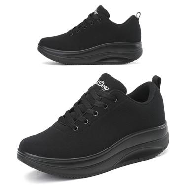 Imagem de RUIDENG Sapatos De Trabalho Para Mulheres Que Ficam Em Pé O Dia Todo, Tênis Femininos Confortáveis On A Cloud, Solado Rocker 2" Preto, Tamanho 9