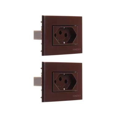 Imagem de 02 Tomada Moveis Margirius 2P+T Marrom 10A 250V Nbr 14136