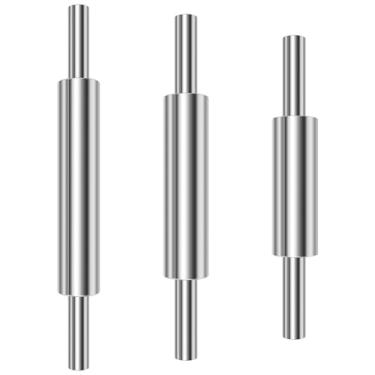 Imagem de 3 peças de rolo de massa de aço inoxidável com alça antiaderente, rolo de massa lisa, rolo ergonômico para assar torta, crosta, biscoito, massa de pão