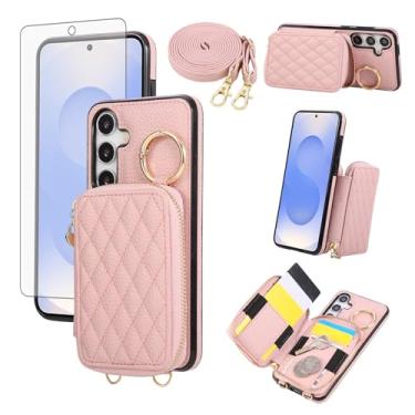 Imagem de Asuwish Capa de celular para Samsung Galaxy S25 FE 5G carteira com zíper capa celular com anel protetor de tela slot para cartão de crédito alça transversal cordão S 25 EF S25FE 25S 25FE mulheres