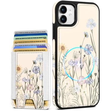 Imagem de Shorogyt Capa carteira para iPhone 11 – Serve para 7 cartões, compatível com Magsafe Suporte magnético destacável para cartão de crédito de couro bonito capa de telefone feminina meninas para Apple 11