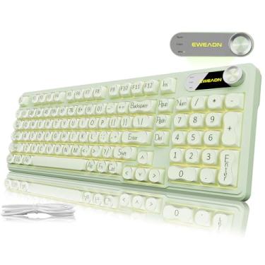 Imagem de EWEADN V102 Wired Keyboard, 98 Keys Creamy Gaming Keyboard with Number Pad, Display Screen & Media Knob RGB Silent Wired Cute Computer Keyboard for Laptop PC Gamer - Green