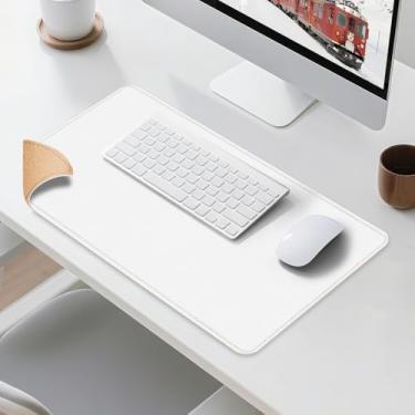 Imagem de Mouse pad de couro com borda costurada, tapete de mouse para jogos à prova d'água para computadores, laptop, escritório e casa (branco, 84 cm x 33 cm)