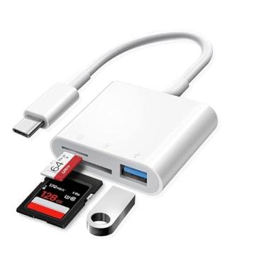 Imagem de Leitor de cartão USB C para SD para iPhone iPad, leitor de cartão de memória 3 em 1 com adaptador de câmera USB para SD/TF compatível com iPad, leitor de cartão tipo C para iPhone 16/15, iPad/Mac e
