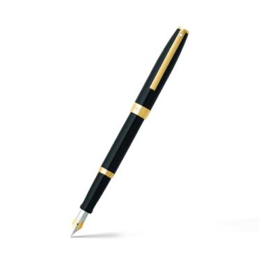 Imagem de Sheaffer Caneta-tinteiro Sagaris preto brilhante com acabamento dourado e ponta média