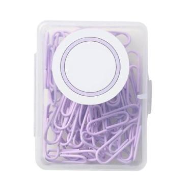 Imagem de Clipes de papel metal colorido macaron design para escritório escola casa arquivo livro encadernação organização com caixa de armazenamento 50 ou 20 peças (28mm Roxo Lavanda)