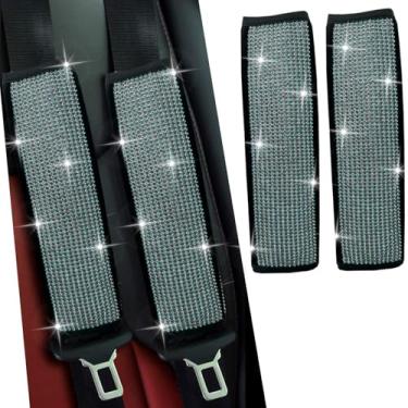 Imagem de JDDRY Capas de cinto de segurança de carro, almofadas de cinto de segurança universais de carro, capa de alça de cinto de segurança, capa de cinto de segurança brilhante (azul claro, 2 peças)