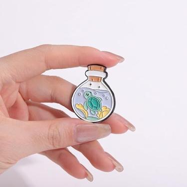 Imagem de Broche esmaltado de tartaruga Kawaii em garrafa de vidro fofo animal marinho colecionável com rolha de cortiça, broche de lapela com tema de oceano elegante presente para amantes de tartarugas e
