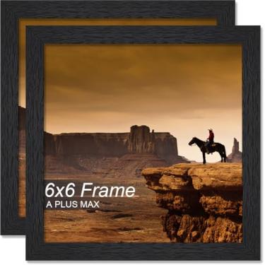 Imagem de A PLUS MAX Conjunto de 2 porta-retratos 15 x 15 cm, moldura preta de madeira projetada para pôster de 15 x 15 cm, leve 15 x 15 cm com grão de madeira para parede - pacote com 2/preto/15 x 15 cm