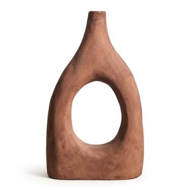 Imagem de Vaso de cerâmica grande Boho para decoração de casa, vaso de cerâmica fosca moderna para grama dos pampas, peça central decorativa minimalista para sala de estar, mesa, entrada (vaso grande de