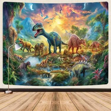 Imagem de GOAOK Dinosaur Decor Tapestry for Kids Boys Bedroom, Jurassic Dino Forest Anicient Animals Fairytale Tapestries Wall Hanging for College Dorm Home, Funny T-Rex Poster Blanket 60X40 Inch