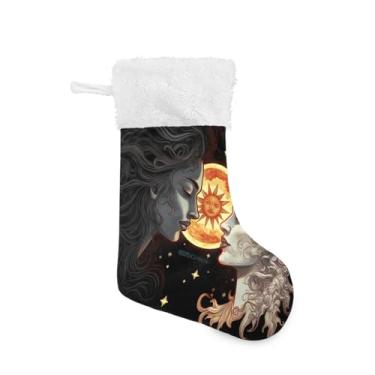 Imagem de ATTX Meias de Natal de sol e lua, suportes de presente brancos de pelúcia para decorações de festas de fim de ano (17,7 polegadas, 1 pacote) #22