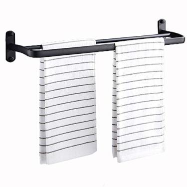 Imagem de Prateleiras de banheiro requintadas toalheiro de banheiro com suporte de parede para duas toalhas, toalheiro preto fosco espaço suporte de toalha de alumínio