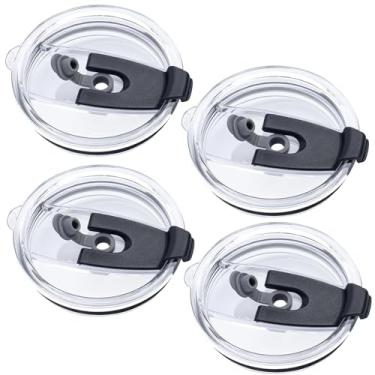 Imagem de Pacote com 4 tampas de substituição para copo de 590 ml, capas flip de silicone à prova de respingos resistentes a respingos para copos de diâmetro interno de 9 cm, livre de BPA e sem canudo (tampa