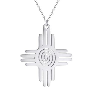 Imagem de Chereda Colar com pingente Zia Sun para mulheres e homens, aço inoxidável, geométrico, amuleto, joia para presente, Aço inoxidável, Sem Pedra Preciosa