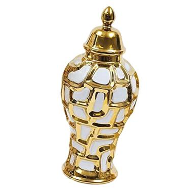 Imagem de Wswqop Jarra de Cerâmica Estilo Retrô com Tampa, Item de Colecionador, Peça Central, Recipiente para Armazenamento, Artesanato, Vaso de Flores para Decoração, M