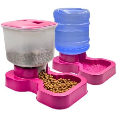 Imagem de Comedouro e Bebedouro Automático para Cães e Gatos | Kit Grande Porte 10L Água e 8L Ração(ROSA - KIT MENPLAST)