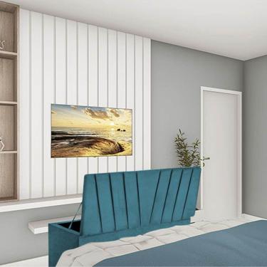 Imagem de Calçadeira Baú Recamier Estofada Cama De Casal 140cm Bélgica Suede Azul Turquesa- Mabe Magazine