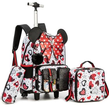 Imagem de Meetbelify Mochila com rodas para meninas com rodinhas linda mochila de mão bagagem infantil com lancheira estojo de lápis para estudantes do ensino fundamental
