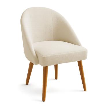 Imagem de Cadeira Poltrona De Jantar Estofada Luna Boucle Pés Palito Castanho - Pallazio Cor Bege