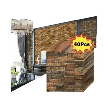 Imagem de Papel De Parede DIY 3D Retro Imitando Tijolos 38.5X35cm Autoadesivo À 