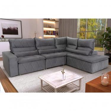 Imagem de Sofá De Canto Amsterdam Cinza Molas Retrátil Reclinável - King House