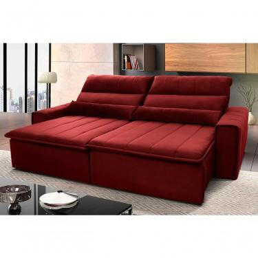 Imagem de Sofá Retrátil Reclinável Patagônia 2,70m Suede Velut Vermelho Molas No Assento - King H...