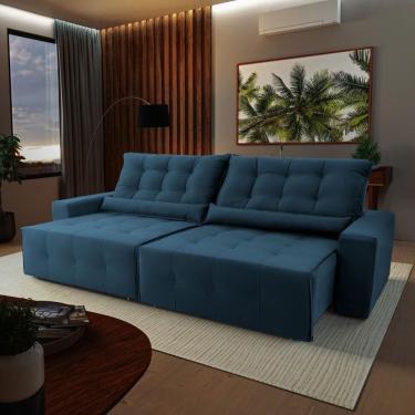 Imagem de Sofá Retrátil Reclinável Montebello 2,50m Suede Velut Azul Marinho Molas No Assento - King House