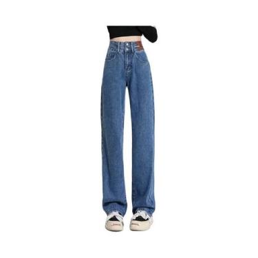 Imagem de Calças Jeans Térmicas Femininas De Cintura Alta Com Design De Fivela D