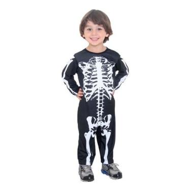 Imagem de Fantasia Esqueleto Bebê Infantil Caveir Osso Longa Halloween - SulAmer