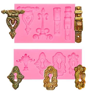 Imagem de Moldes vintage de argila polímera, molde de chocolate de silicone para cinto, molde de fondant para decoração de bolo de tesouro, para decoração de cupcake de aniversário infantil Topper Candy Polymer epóxi